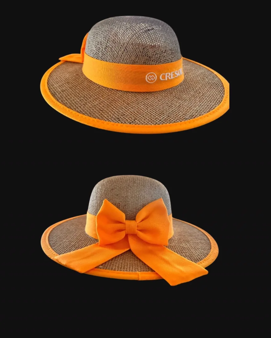 Chapéus de palha masculino e feminino com faixa laranja personalizada da Cresol